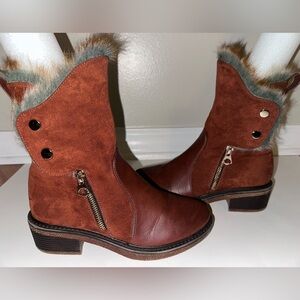 Elegant Brown Ankle Boots with Fur Trim